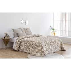 Colcha Bouti Jacquard Capri + Fundas Cojín + 2 Cortinas baratas Color Beige  Medidas Cama 135 cm