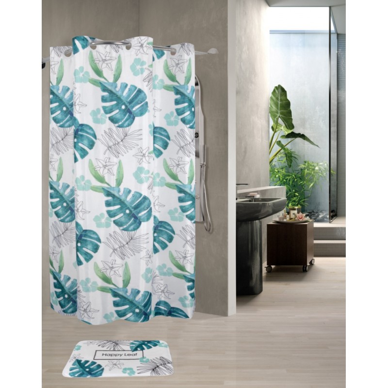 CORTINA DE BAÑO CON OLLAOS HOJA TROPICAL - CORTINAS DE BAÑO BARATAS -  COMPRAR CORTINAS DE BAÑO - ROPA DE HOGAR