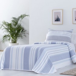 Colcha juvenil de rayas cama 90 a 180 cm JONICO color azul o teja