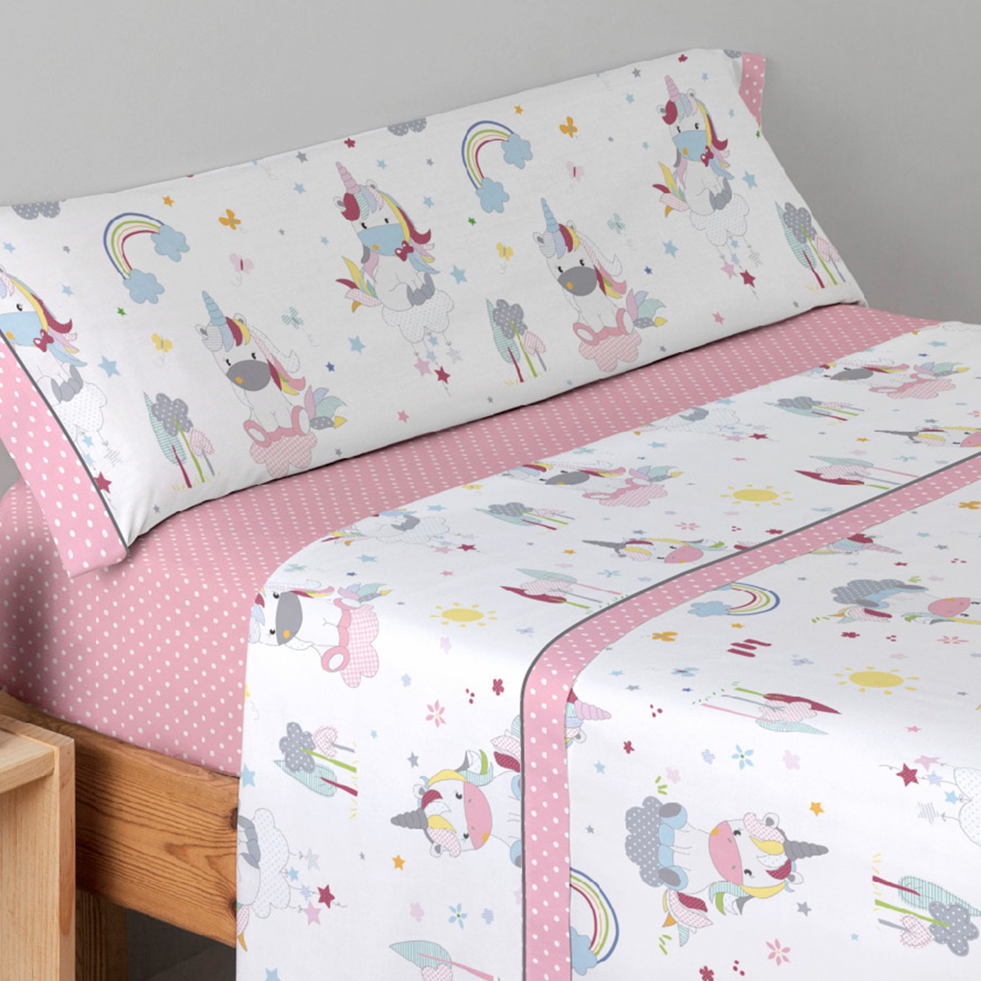 Juego de cama de bebé 100% algodón funda de almohada de 40 x 60 cm rosa Funda nórdica de unicornio 90 x 120 cm 